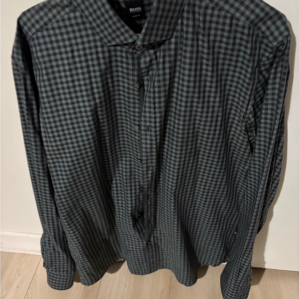 Boss Men's Plaid Shirt - Black and Gray